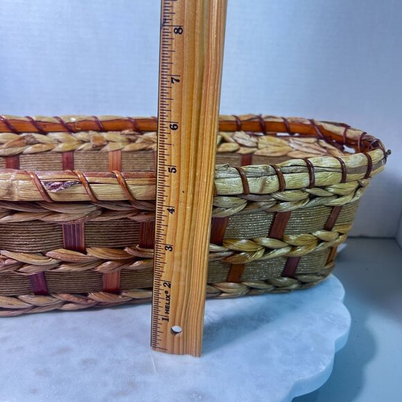 Vtg Woven Oval Basket Natural Mixed Media Rustic Storage Decor CabinCore - Picture 7 of 8
